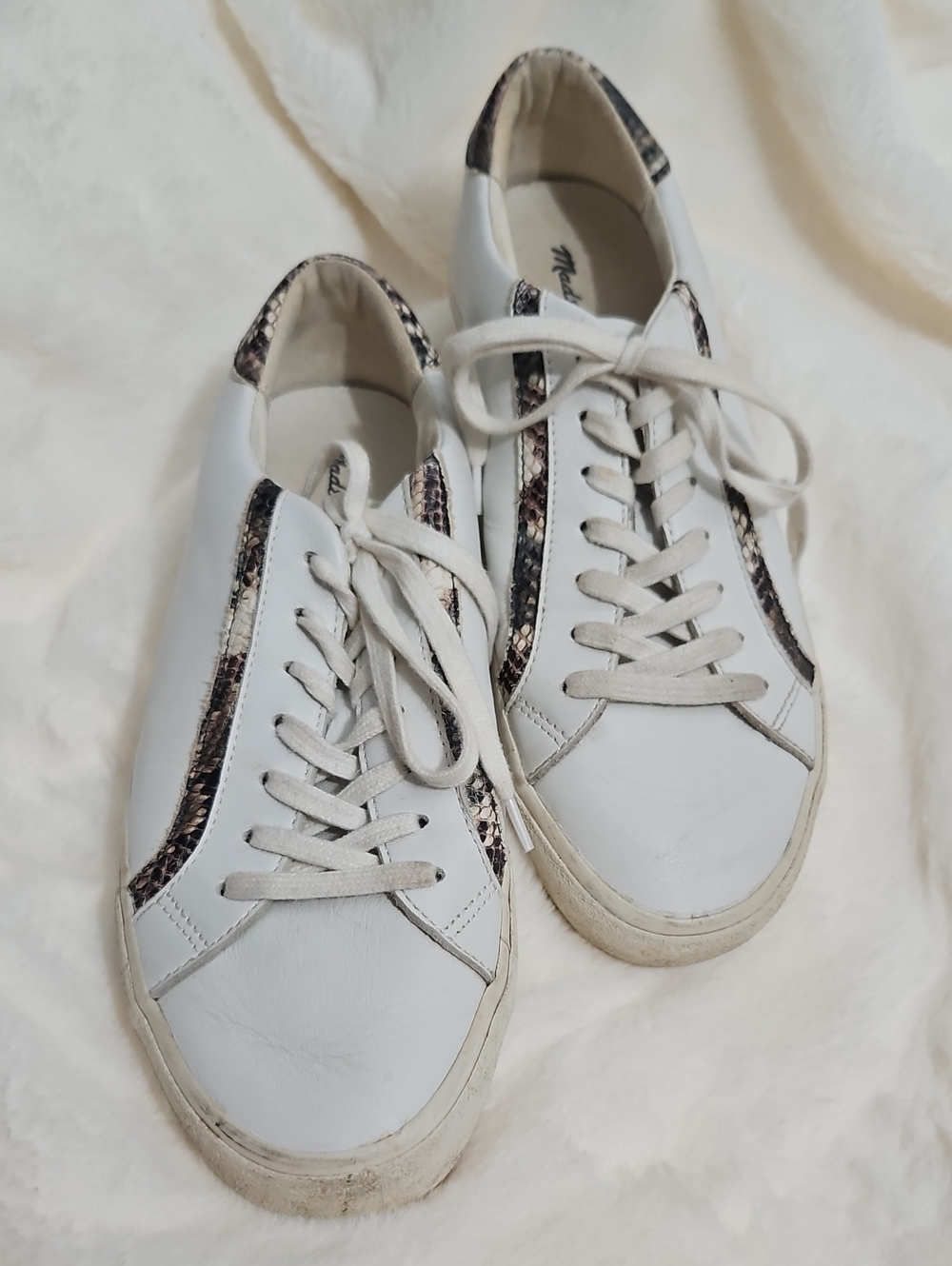 Madewell Sidewalk Low-Top Sneakers MA521 White Snakeskin Accent Size 11